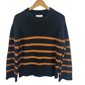 Magaschoni Striped Knit Sweater  Womens Small Black and Orange‎ Ribbed Crew Neck